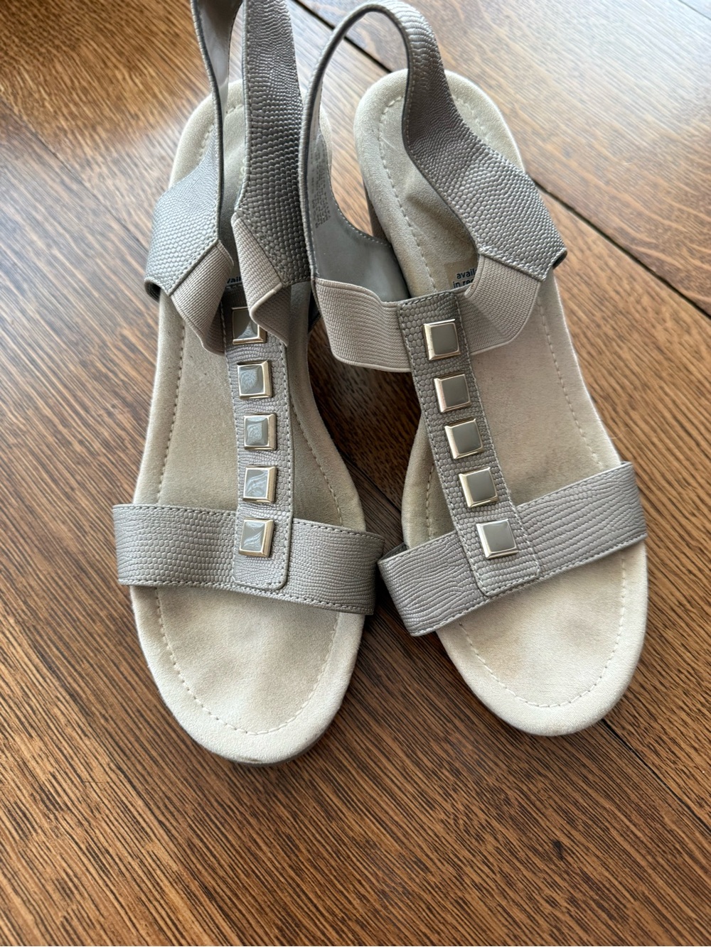 St. John's Bay Taupe Gray Slingback Sandals with Square Stud Accents